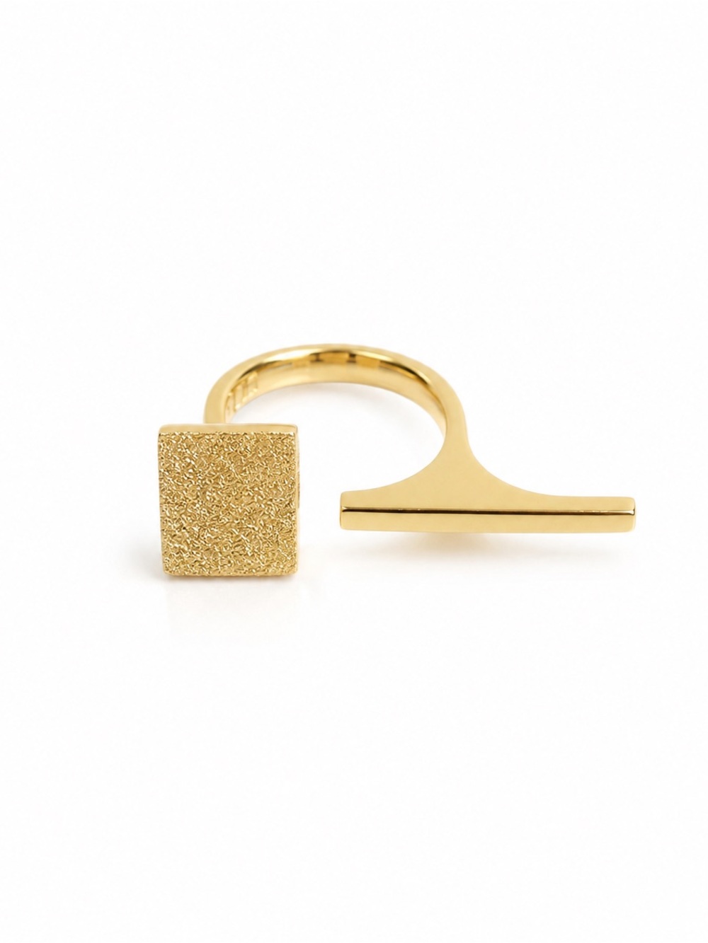 18k solid Italian Gold Textured Square and Bar Open Ring